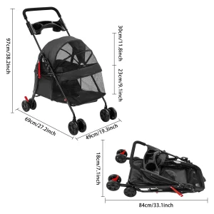 Black Foldable Pet Travel Cart